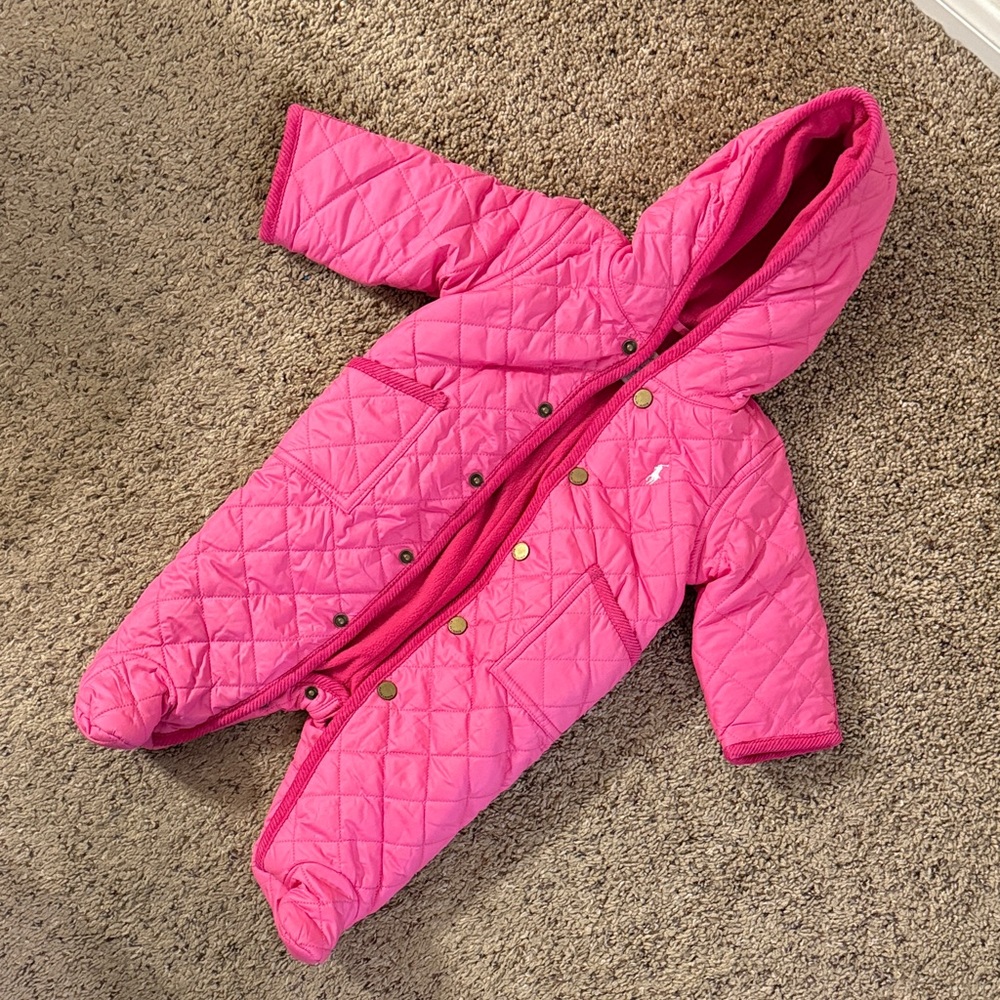 Ralph Lauren Bright Pink Quilted Footie